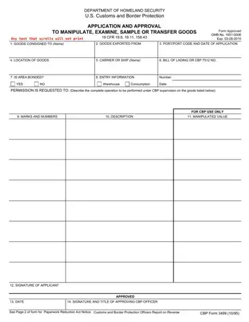 Customs Form 3499 Preview