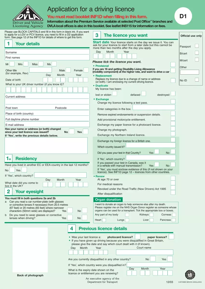 D1 Dvla Form first page preview