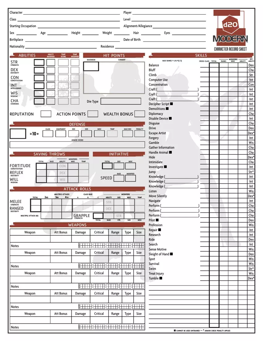 D20 Modern Sheet first page preview