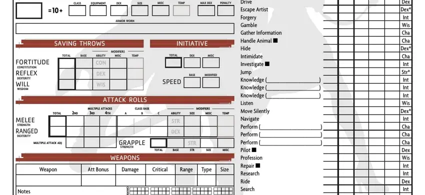 Entering details in d20 character generator step 2