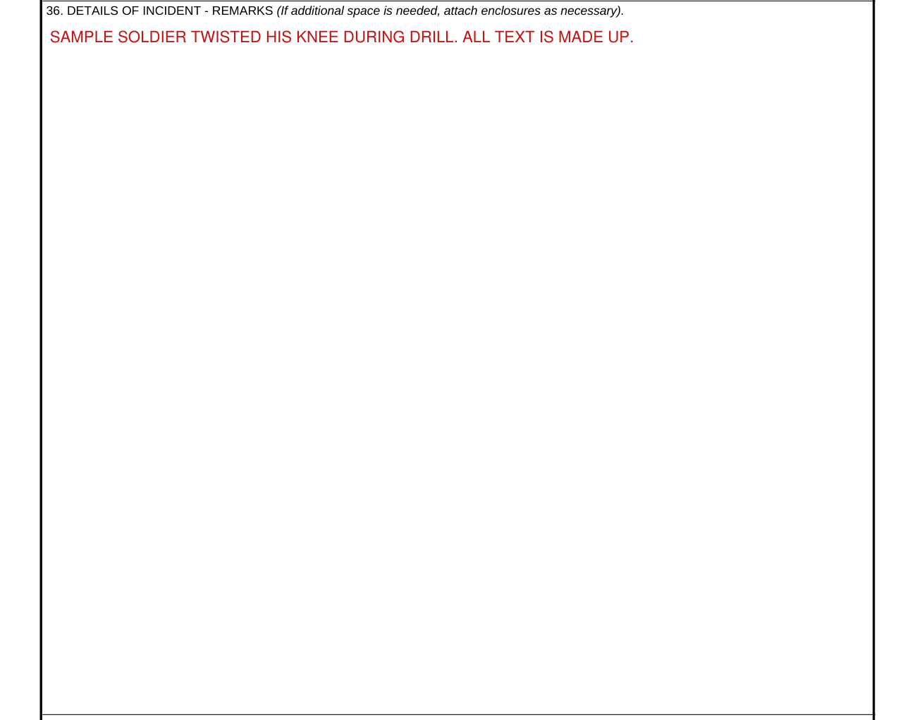 DA Form 2173 example filled out, 36. DETAILS OF INCIDENT - REMARKS