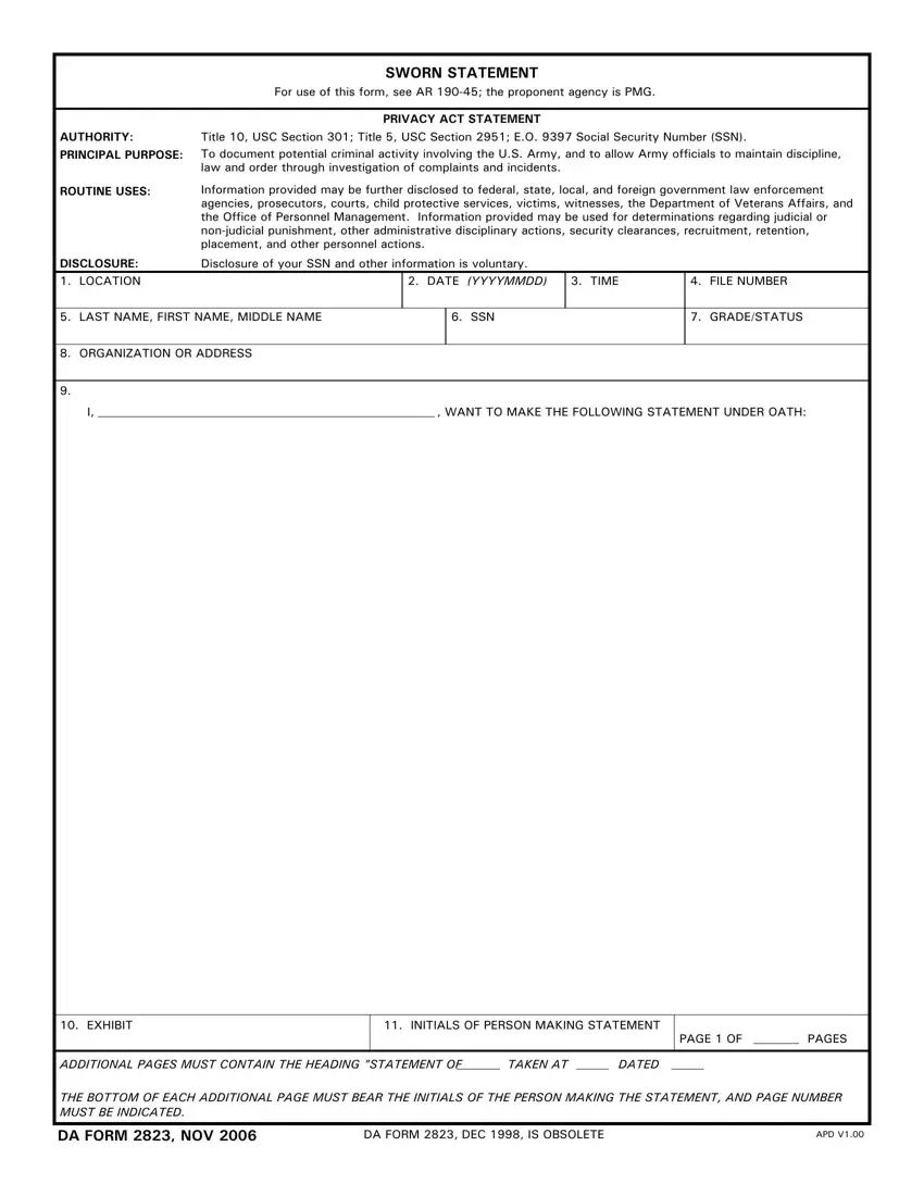DA 2823 Form ≡ Fill Out Printable Sworn Statement
