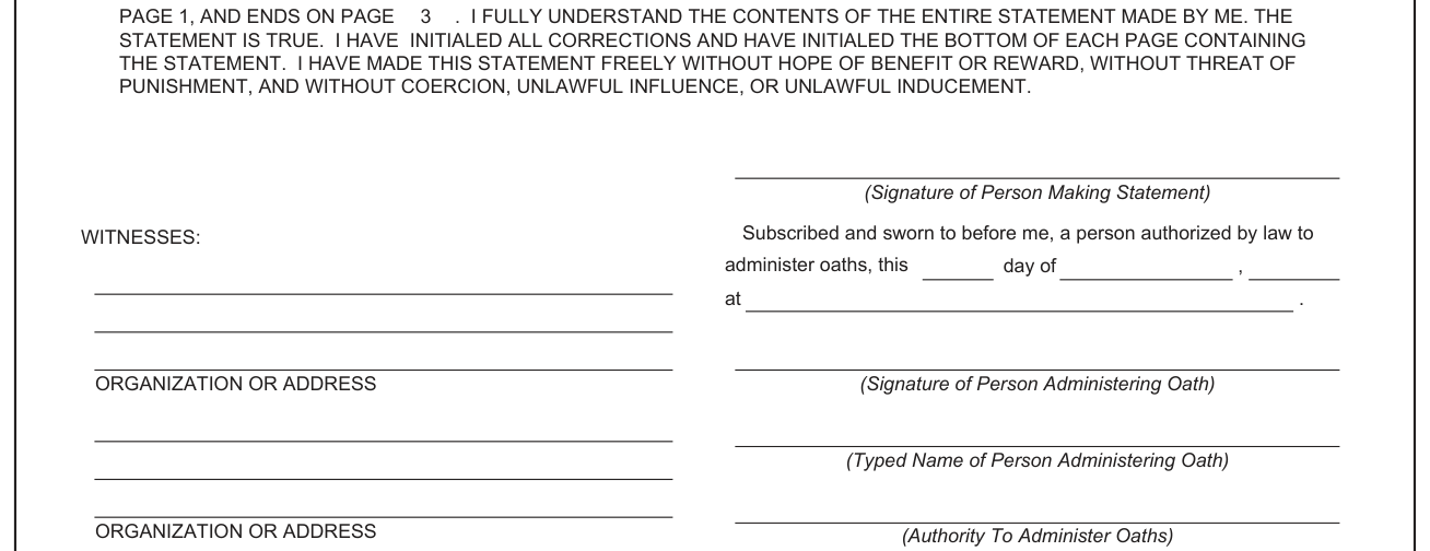 DA Form 2823 example filled out, affidavit, oath and witnesses