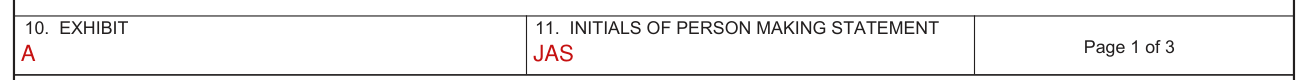 DA Form 2823 example filled out, exhibit and initials of person making statement