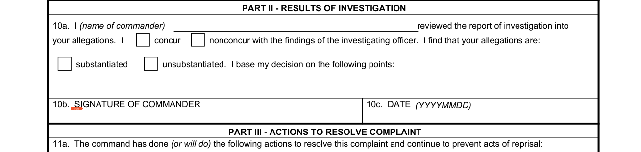DA Form 7279 example filled out, part II - Results of investigation