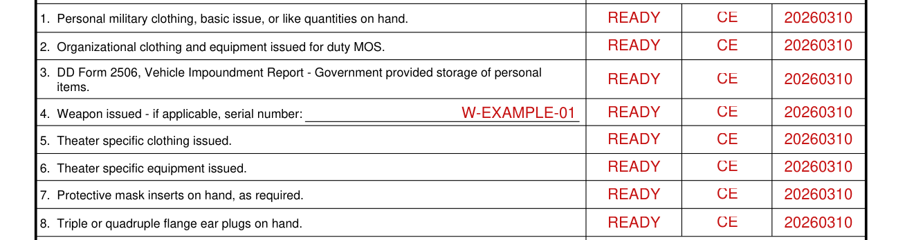 DA Form 7425 example filled out, logistics and supply