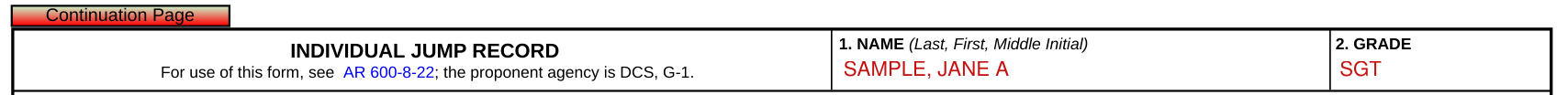 DA Form 1307 example filled out, name and grade