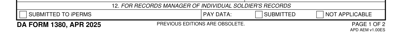 DA Form 1380 example filled out, for the records manager