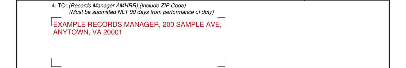 DA Form 1380 example filled out, item 4: to the records manager