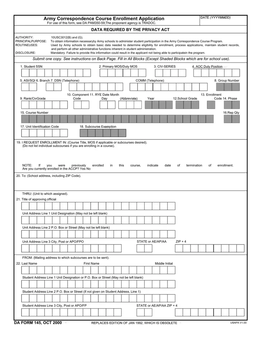 Da Form 145 first page preview