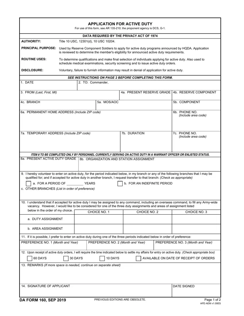 Da Form 160 R first page preview