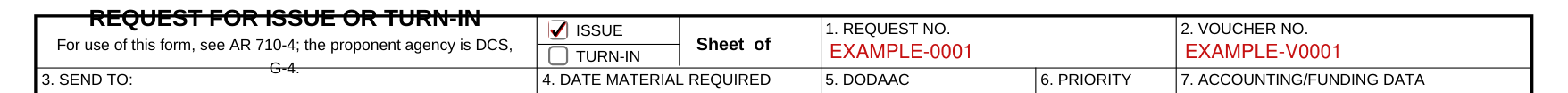 DA Form 3161 example filled out, issue or turn-in, request number and voucher number