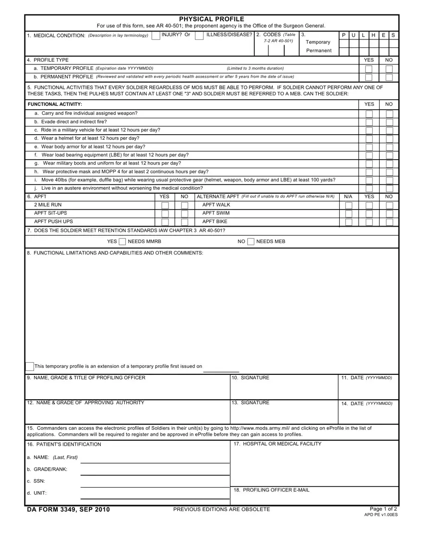 Da Form 3349 first page preview