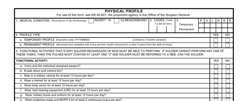 entering details in army profile form stage 1