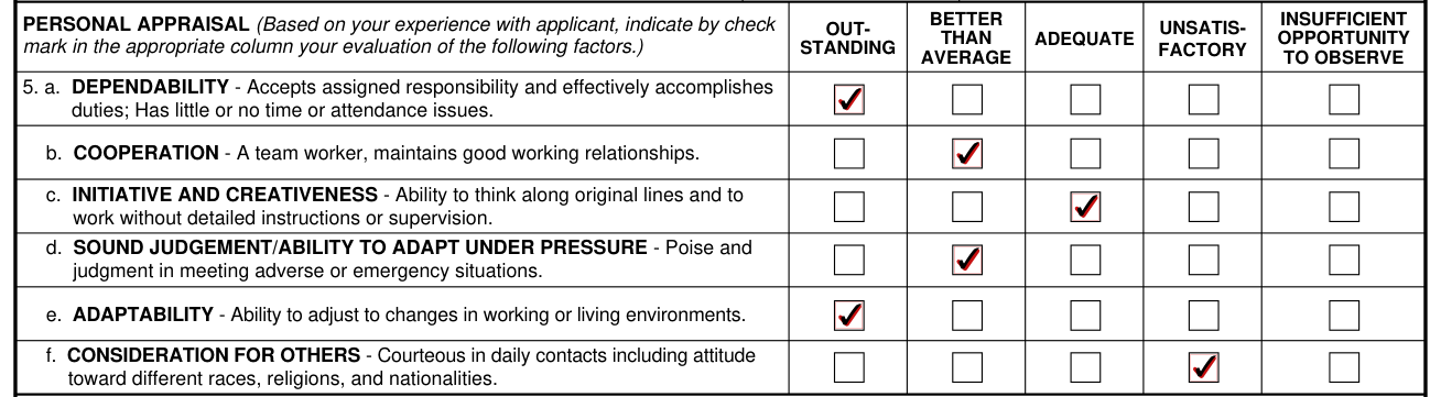 DA Form 3439 example filled out, personal appraisal