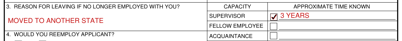 DA Form 3439 example filled out, reason for leaving