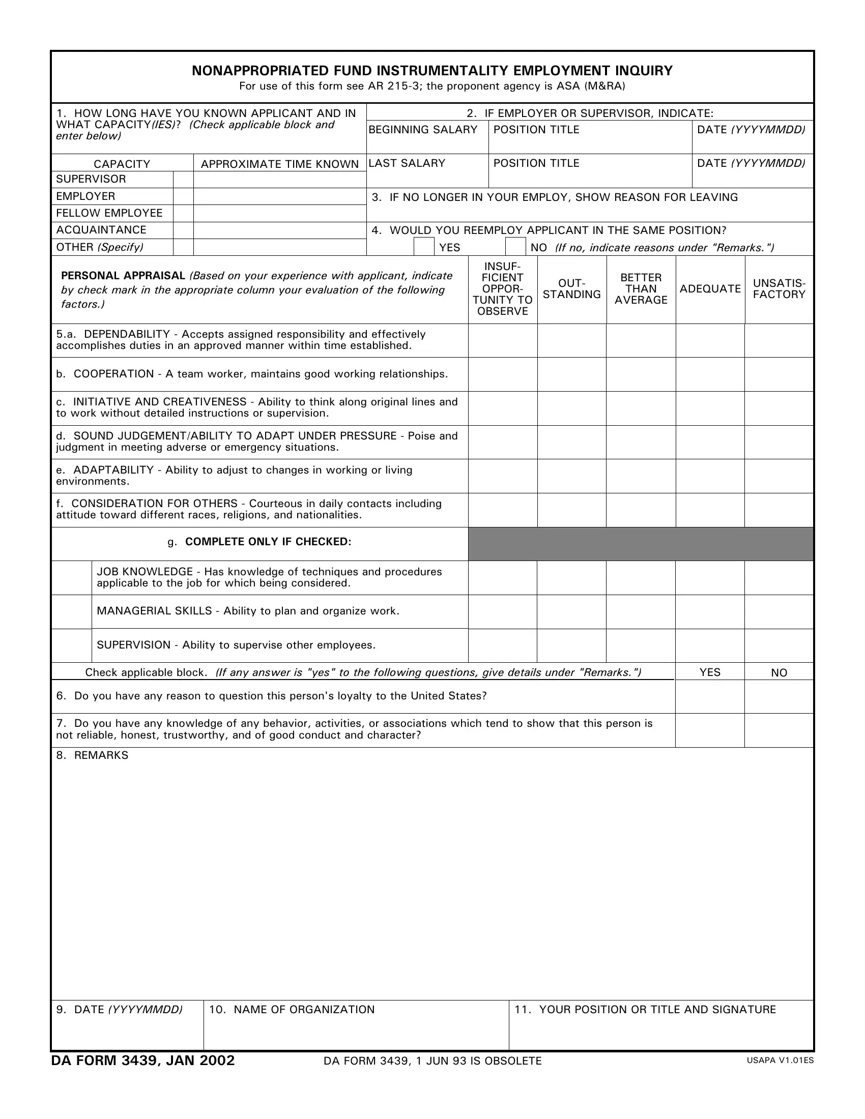 Da Form 3439 ≡ Fill Out Printable PDF Forms Online