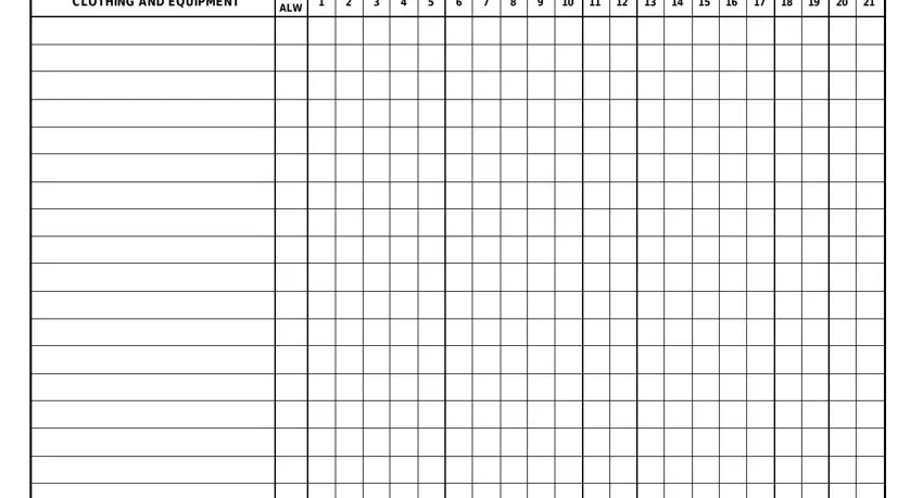 da 3645 1 form CLOTHING AND EQUIPMENT, and AUTH ALW fields to insert