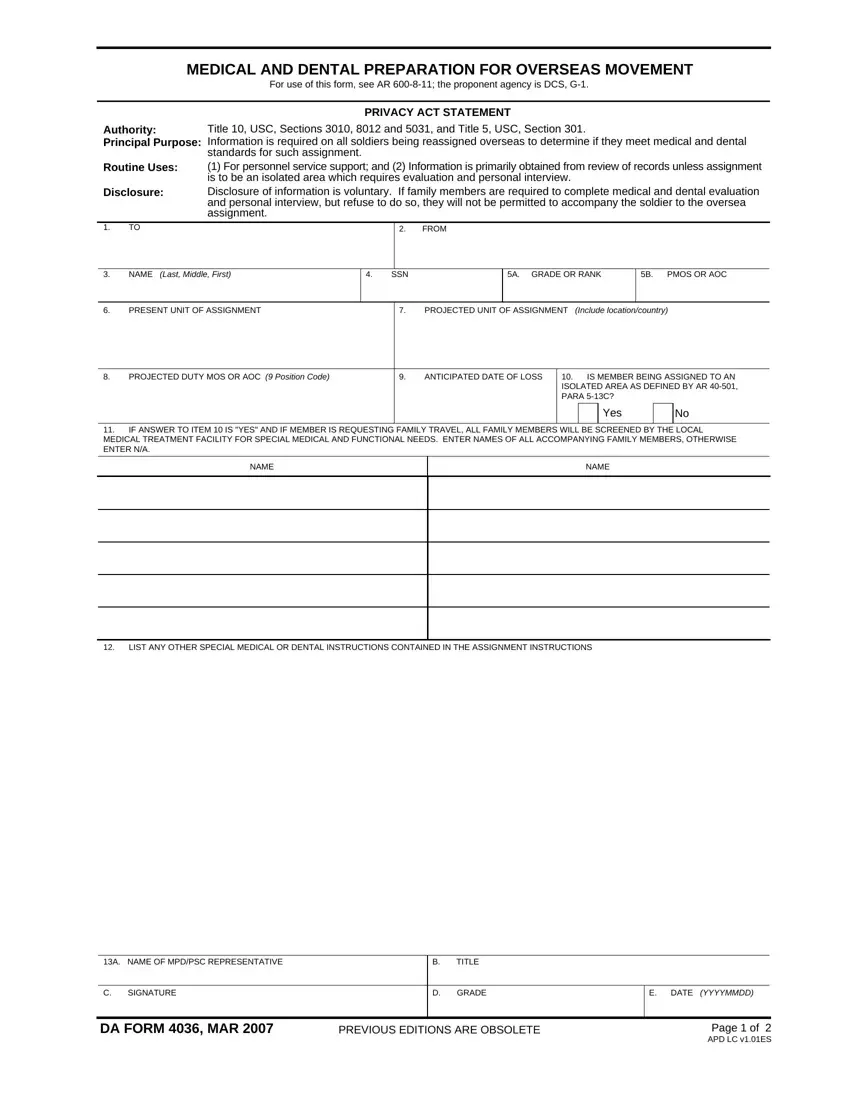 Da Form 4036 first page preview