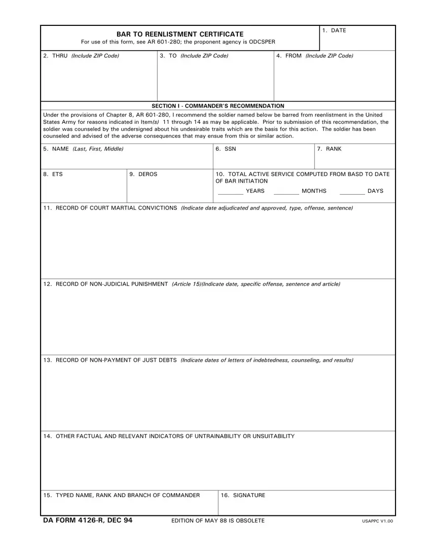 Da Form 4126 R first page preview