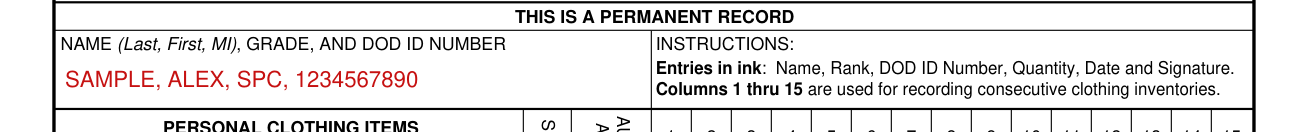DA Form 4886 example filled out, name, grade and DOD ID number