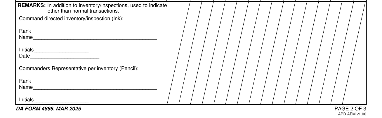 DA Form 4886 example filled out, remarks