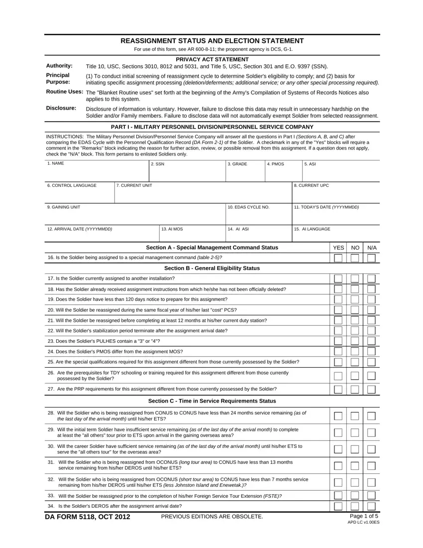 DA Form 5118 ≡ Fill Out Printable PDF Forms Online