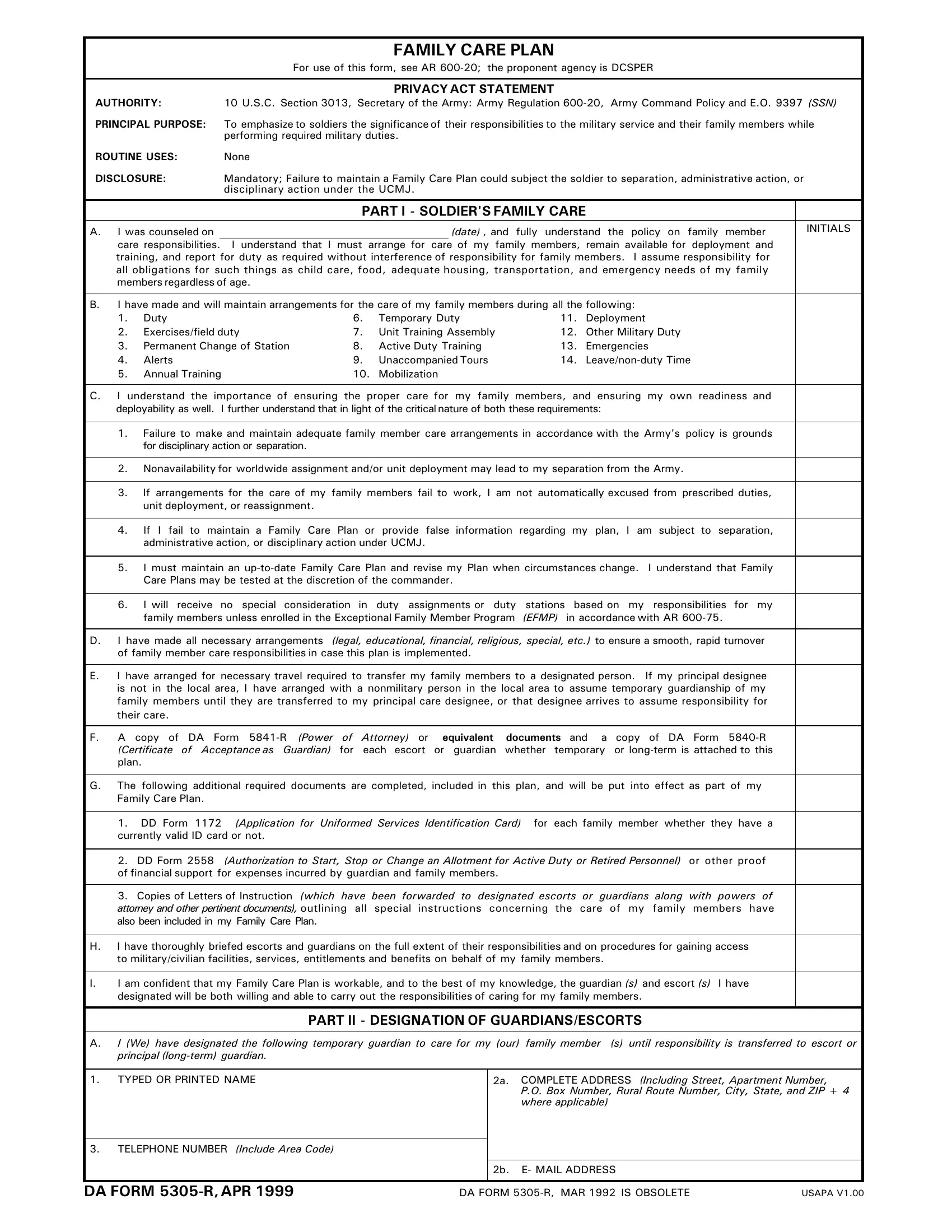 Da Form 5305 R ≡ Fill Out Printable PDF Forms Online