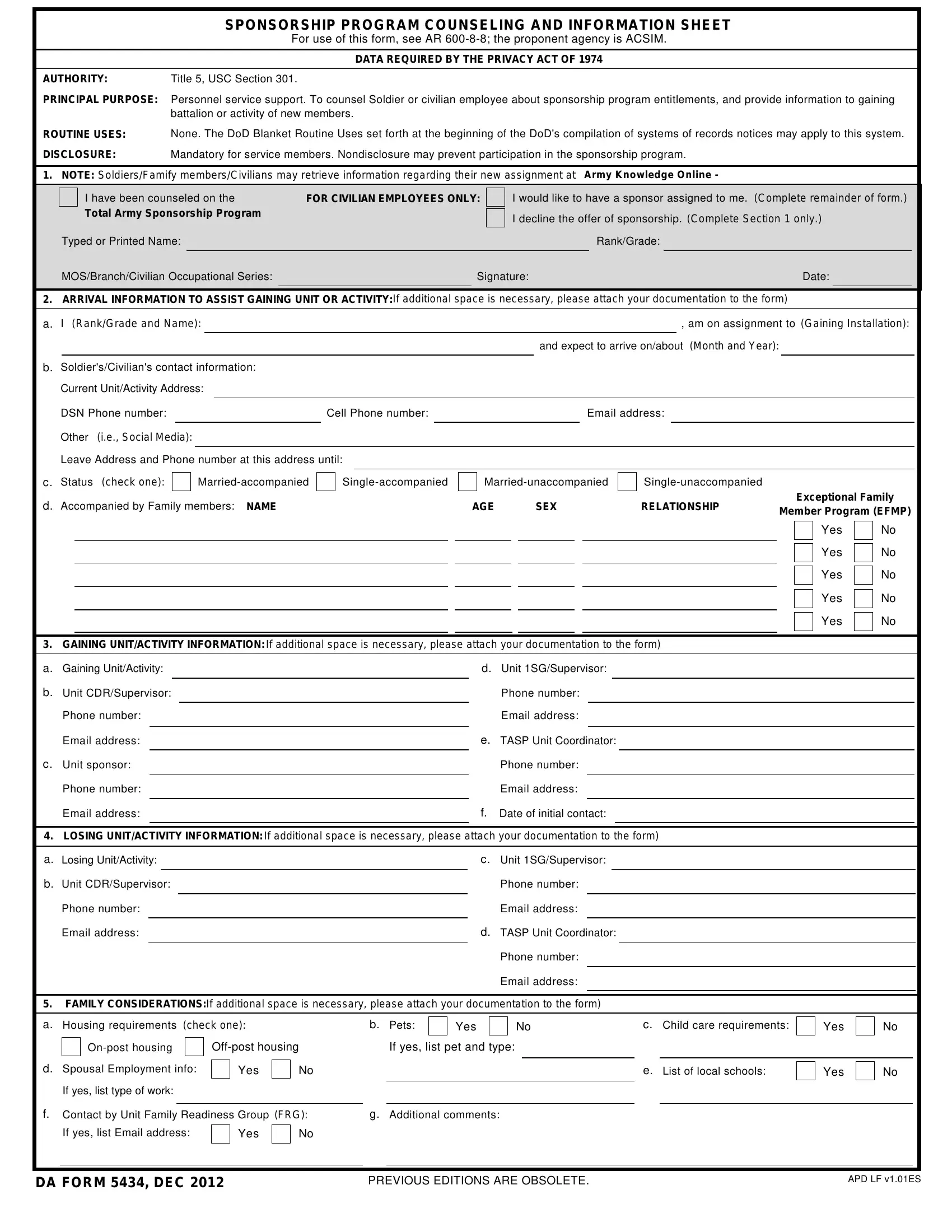 Da Form 5434 ≡ Fill Out Printable PDF Forms Online