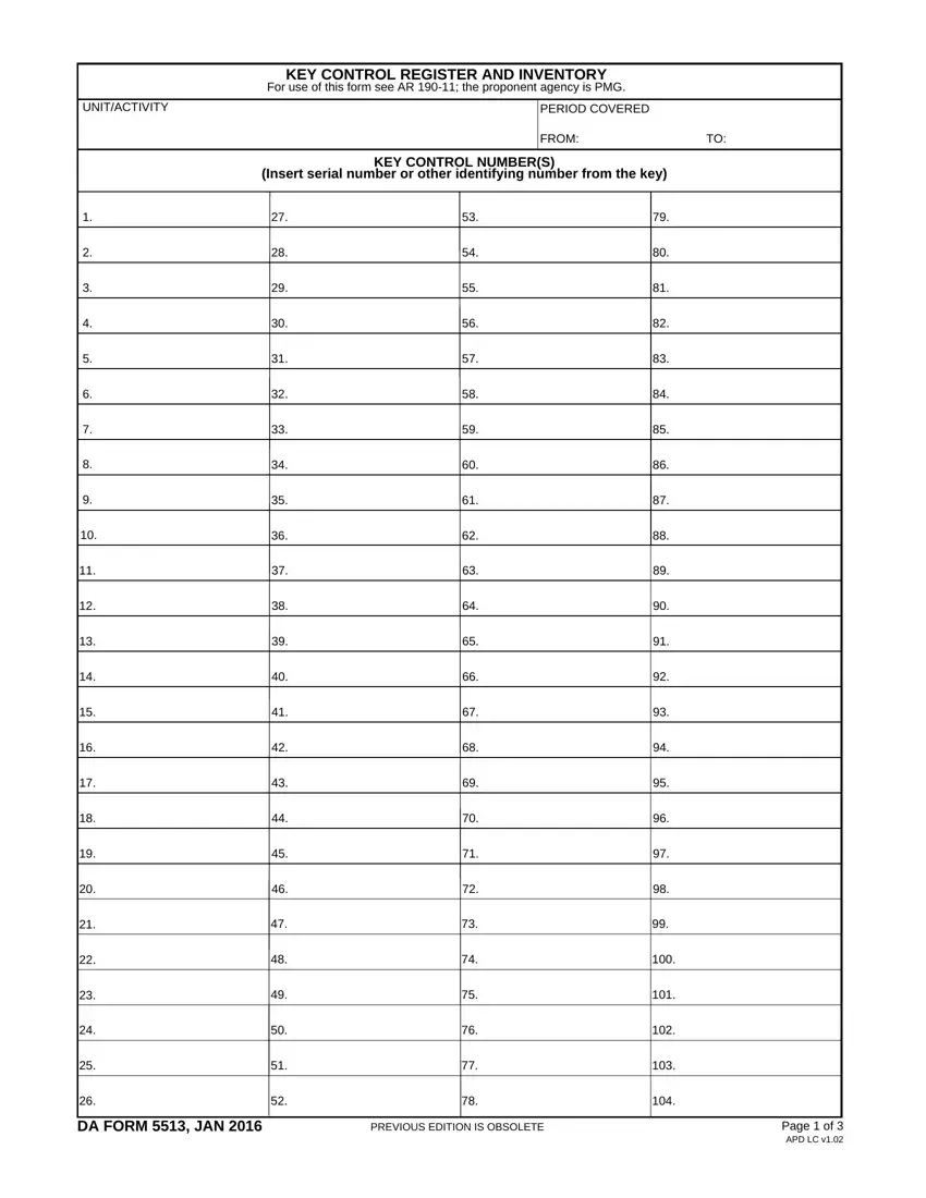 DA Form 5513 ≡ Fill Out Key Control Register and Inventory