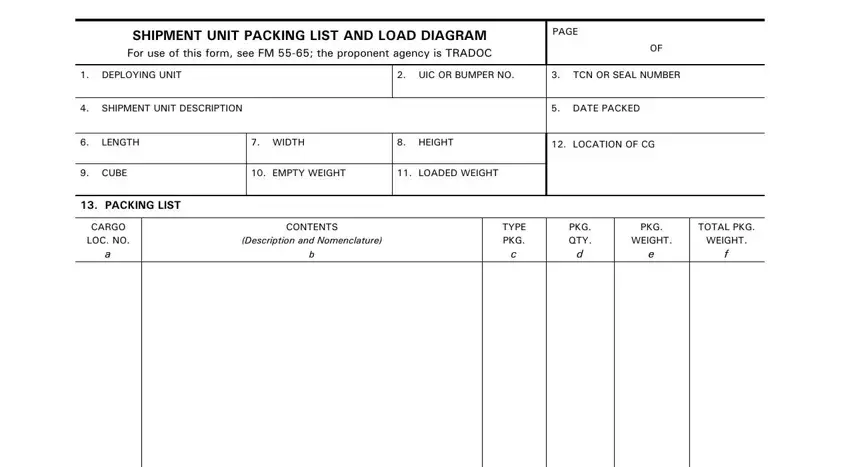 portion of gaps in printable packing list form