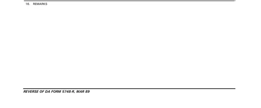 da form 5748 r REMARKS, and REVERSE OF DA FORM R MAR fields to fill out