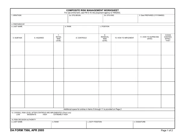 Da Form 7566 first page preview