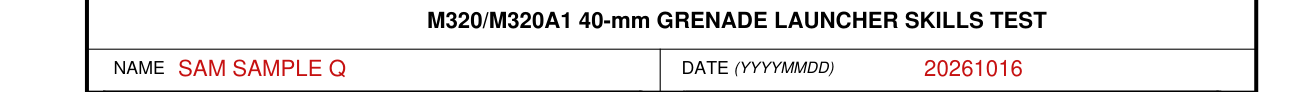 DA Form 7680-R example filled out, skills Test: Name and Date