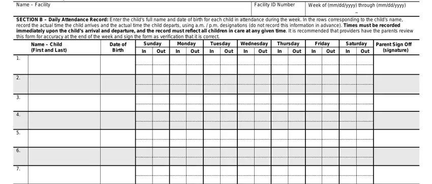 filling in record child care step 1