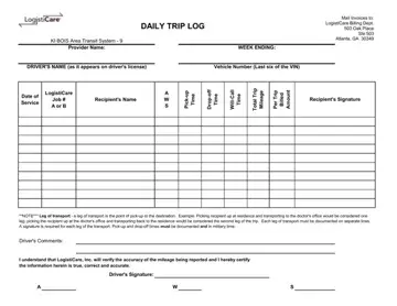 Daily Trip Log Sheet Form Preview