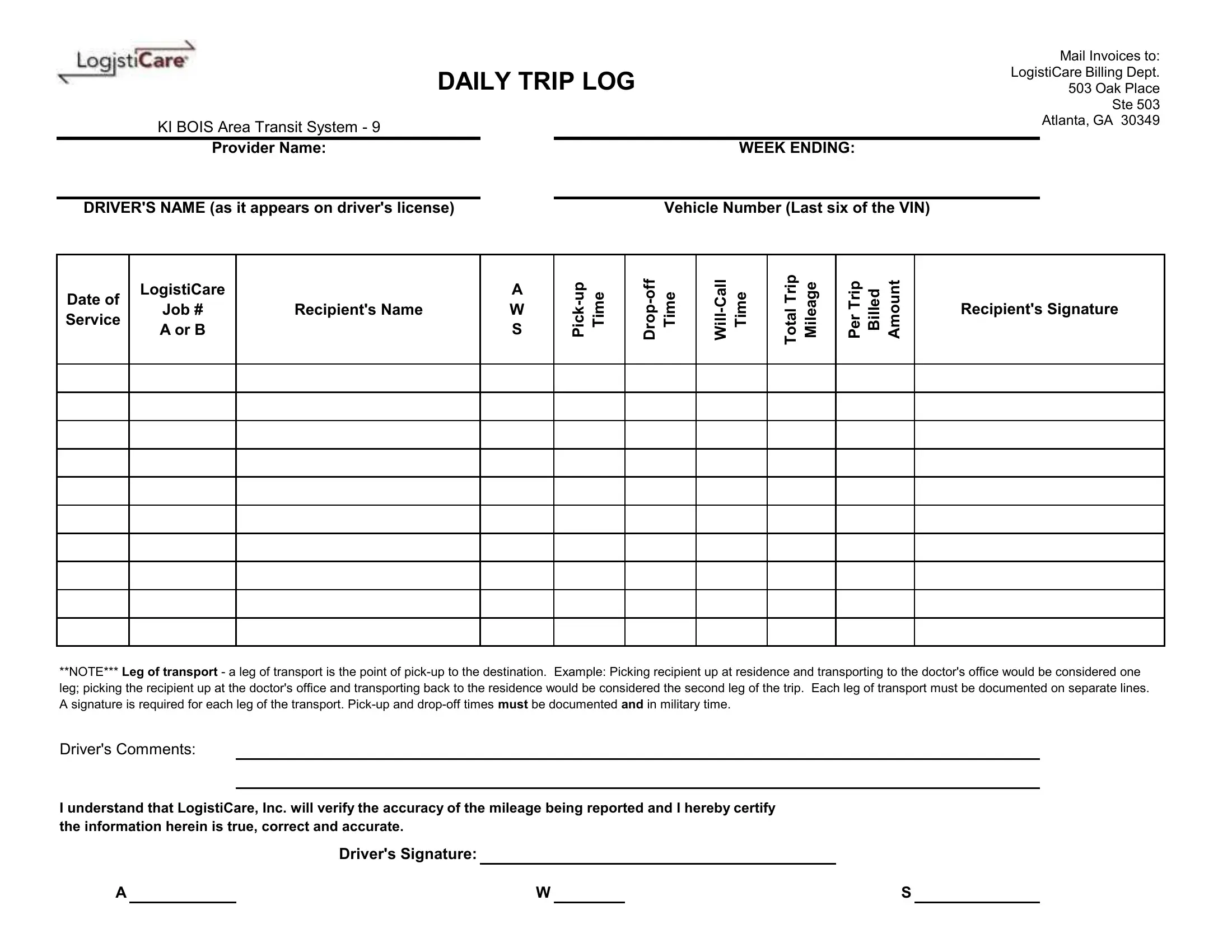 Daily Trip Log Sheet Form Fill Out Printable PDF Forms Online