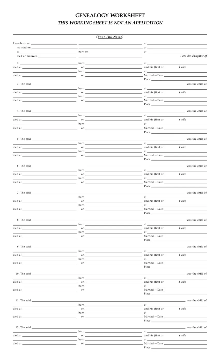 Dar Genealogy Worksheet first page preview