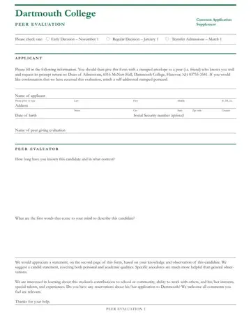 Dartmouth College Peer Form Preview