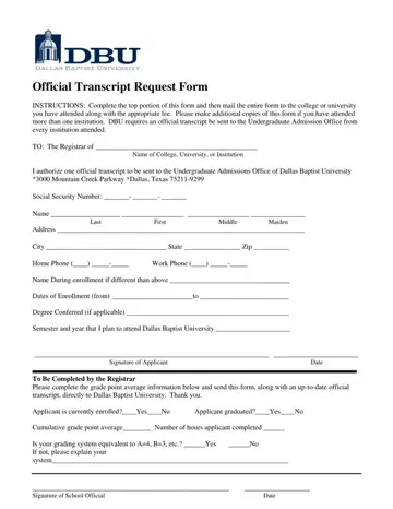 Dbu Transcript Request Form Preview