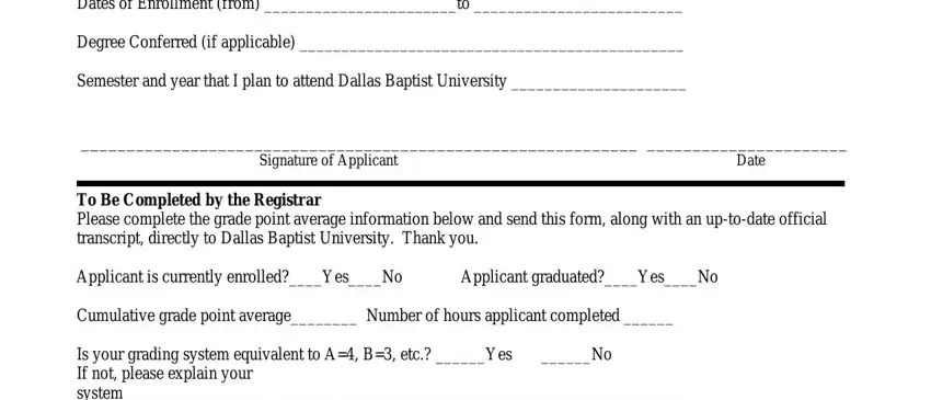 Filling out dallas baptist transcript stage 2