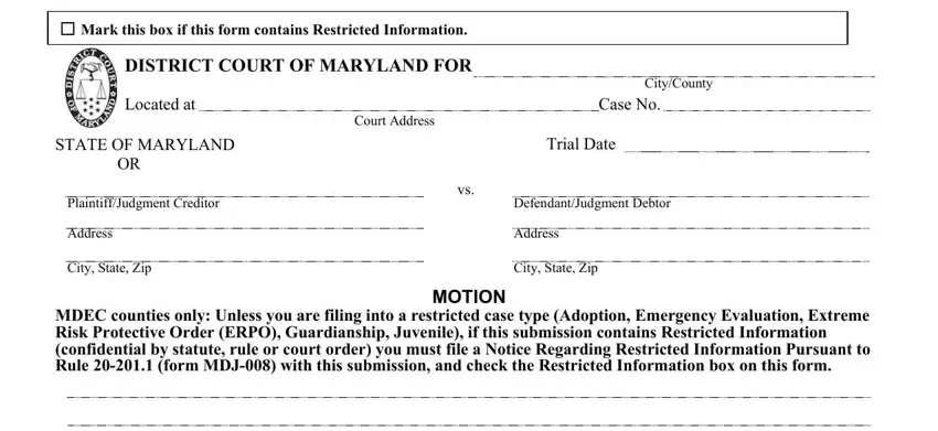 part 1 to completing motion maryland court form