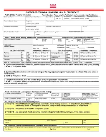 DC Universal Health Certificate Form Preview