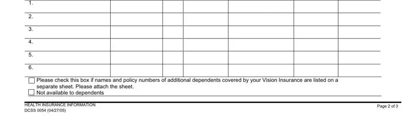 Filling in dcss health insurance information form step 5