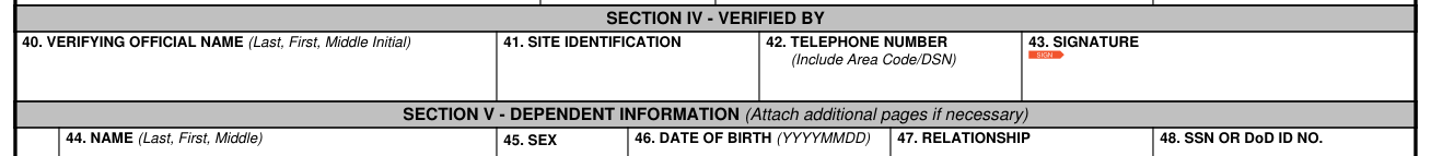 DD Form 1172-2 example filled out, section IV - Verified By