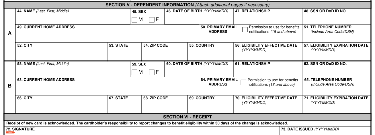 DD Form 1172-2 example filled out, section V - Dependent Information