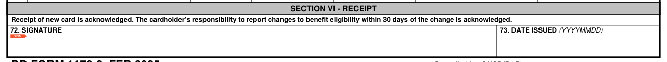 DD Form 1172-2 example filled out, section VI - Receipt