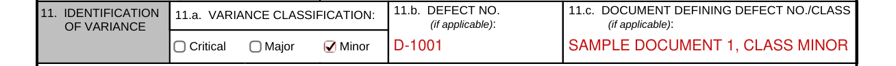 Form DD 1694 example filled out, box 11, the identification of variance