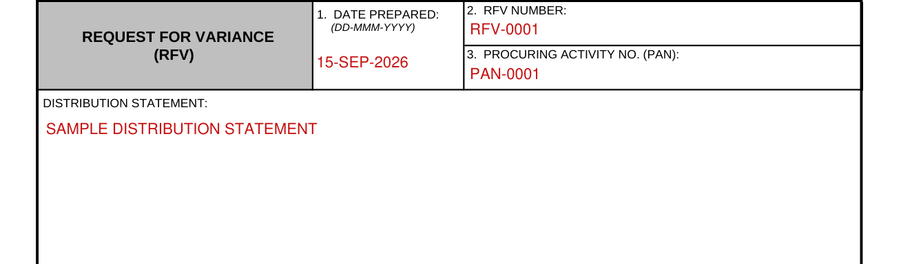 Form DD 1694 example filled out, boxes 1 to 3 and the distribution statement