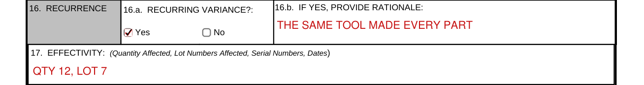 Form DD 1694 example filled out, boxes 16 and 17, recurrence and effectivity